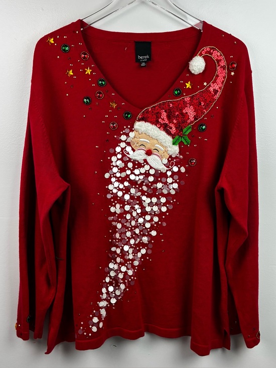 berek Sweaters - Berek Studio Red Sequined Beaded Santa Christmas Sweater - Beautiful!